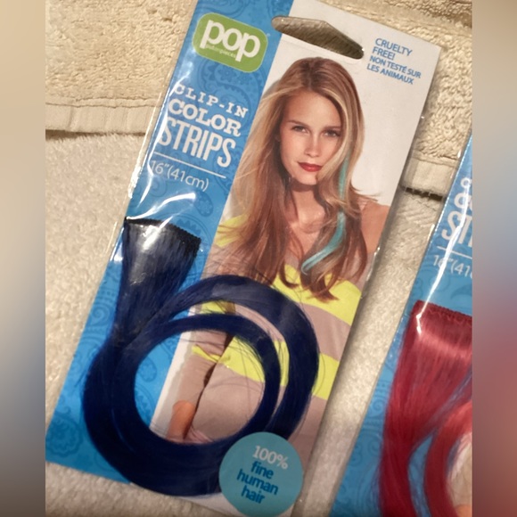 POP by HAIRDO 16” Human Hair Strip Extension Clip In On 3 Pink, Green, Dark Blue - Picture 4 of 9